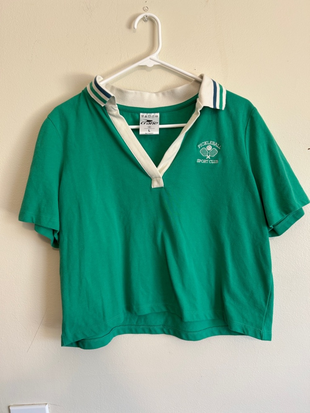 Crane Green Cropped Polo Top with Cream Trim